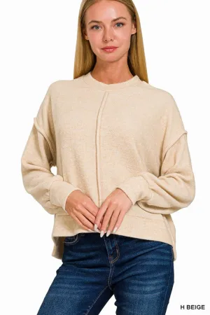 Patchability Heather Beige Hi Low Hem Sweater (Size L/XL)