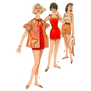 PDF - 1960s Sewing Pattern, Top, Shorts & Coat - Bust: 36” (91.5cm) - Download