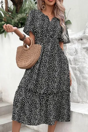 Pleasing Short Sleeve Leopard Midi Dress