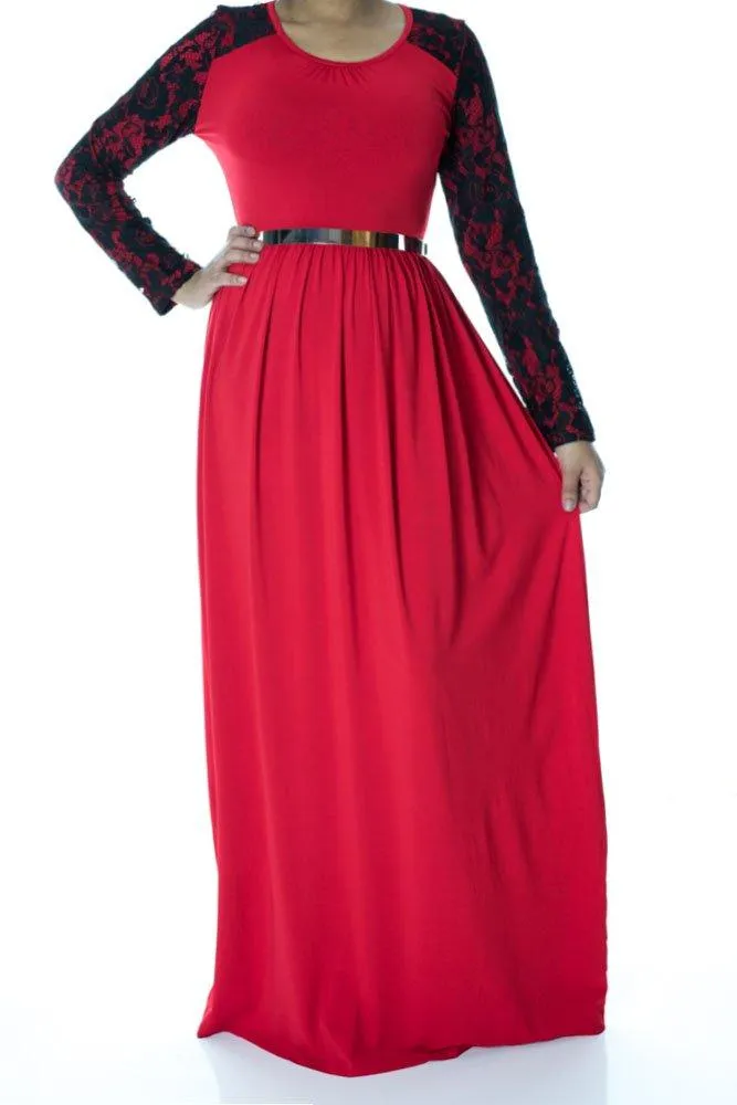 Red Lace Sleeve maxi dress