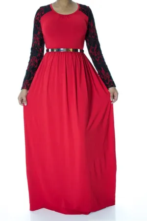 Red Lace Sleeve maxi dress