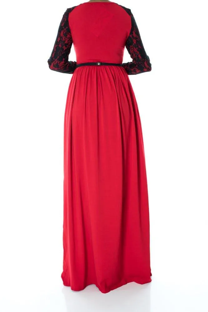 Red Lace Sleeve maxi dress