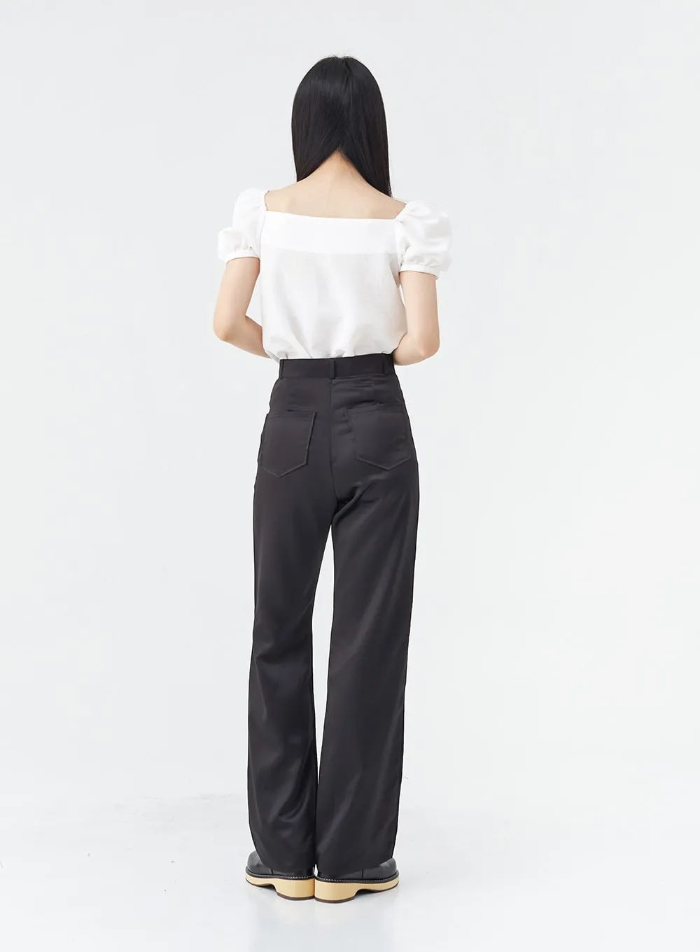 Satin Slit Straight Fit Tailored Pants OG10