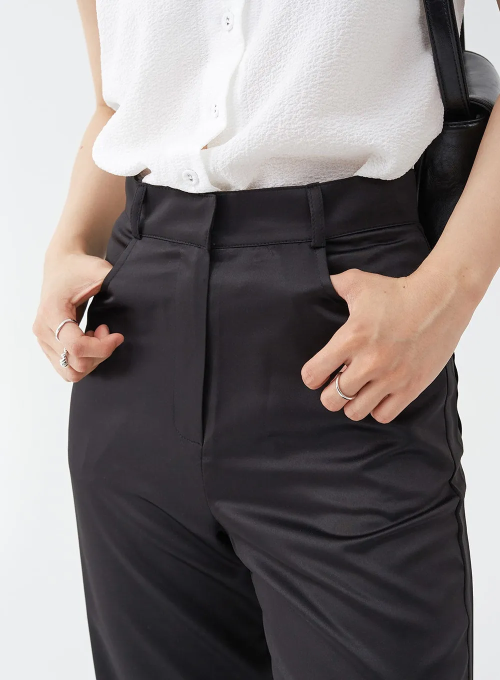 Satin Slit Straight Fit Tailored Pants OG10