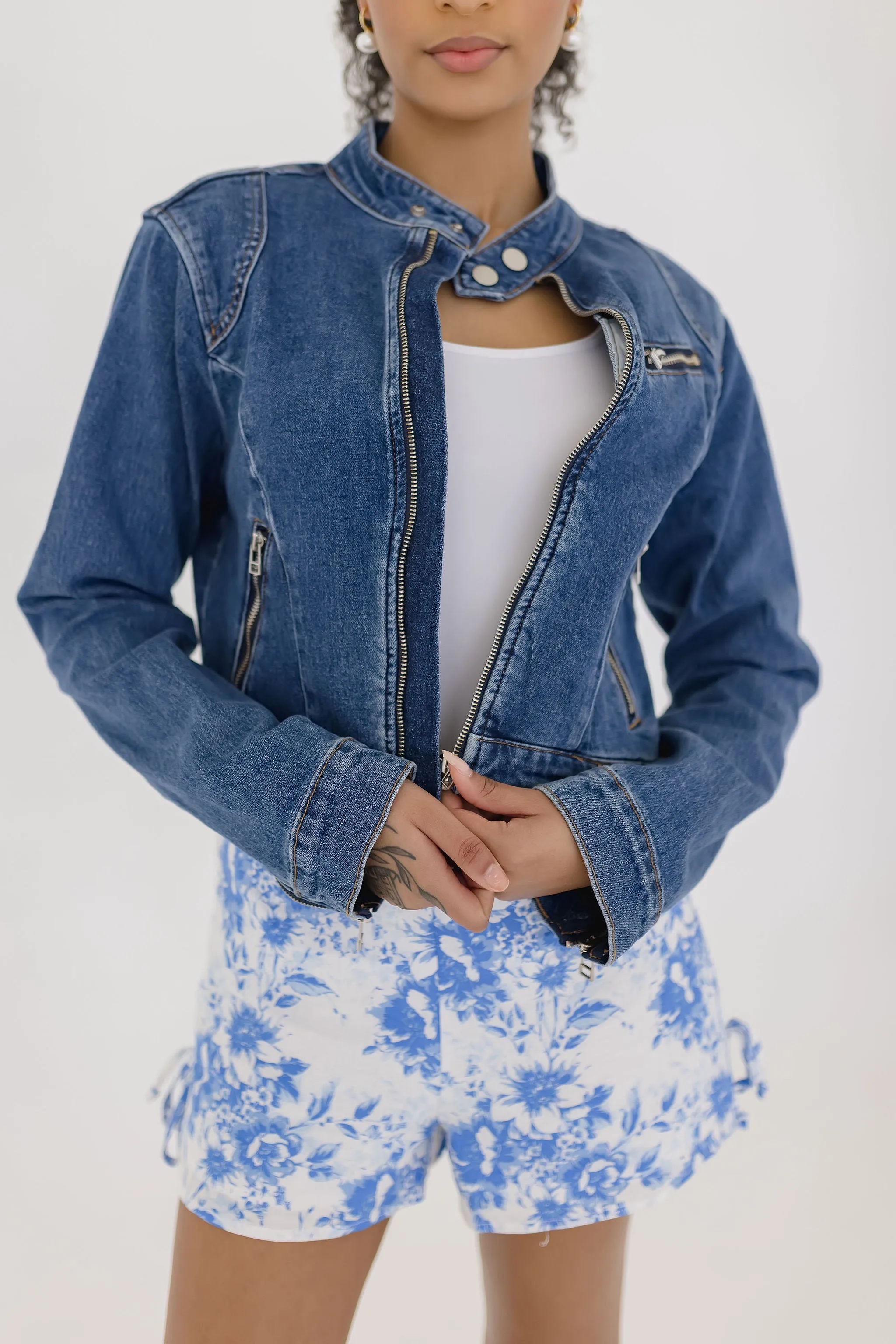 Savi High Waist Floral Print Shorts Blue