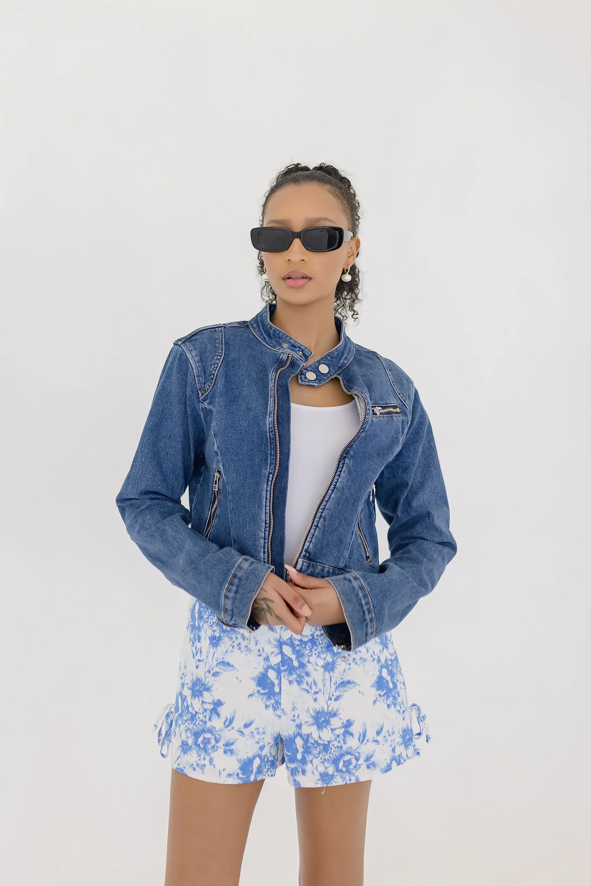 Savi High Waist Floral Print Shorts Blue