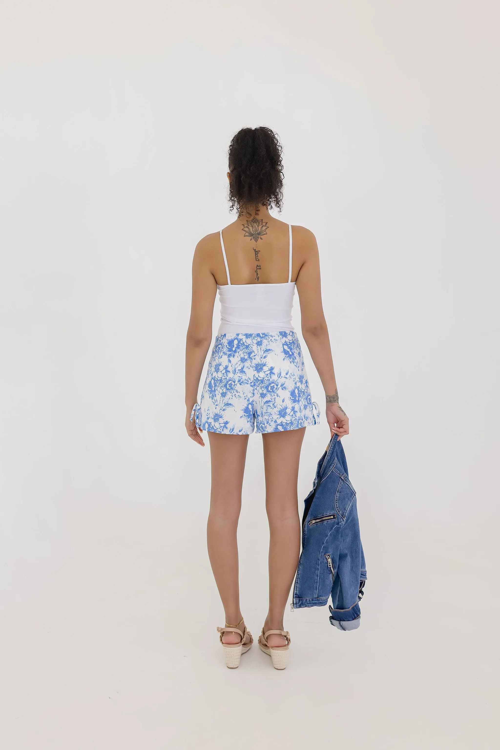 Savi High Waist Floral Print Shorts Blue
