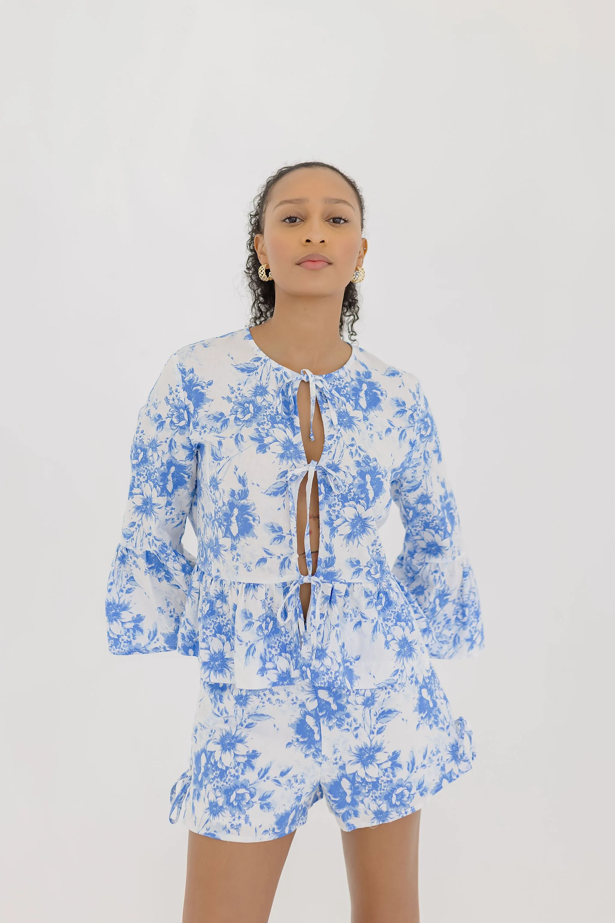 Savi High Waist Floral Print Shorts Blue