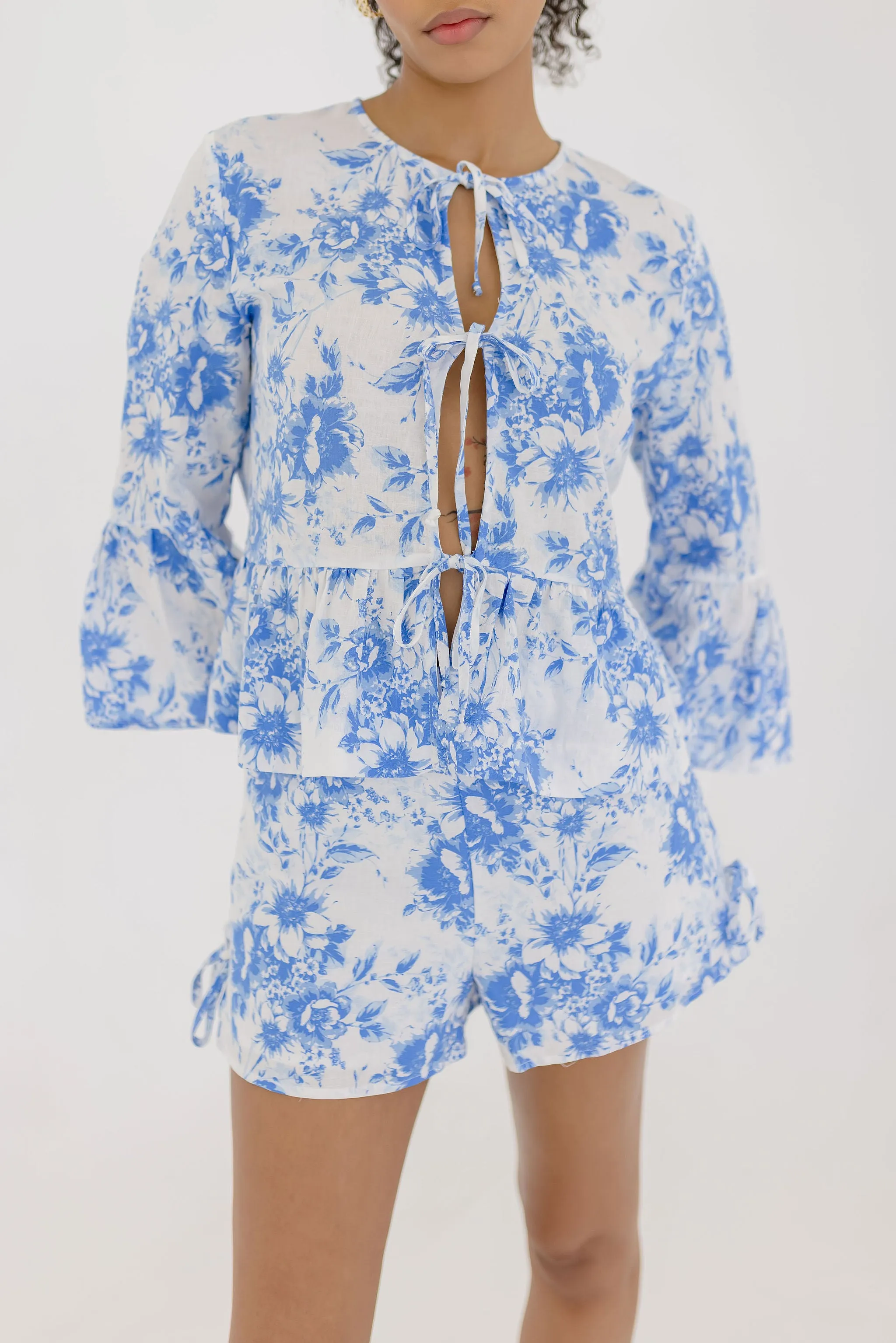 Savi High Waist Floral Print Shorts Blue