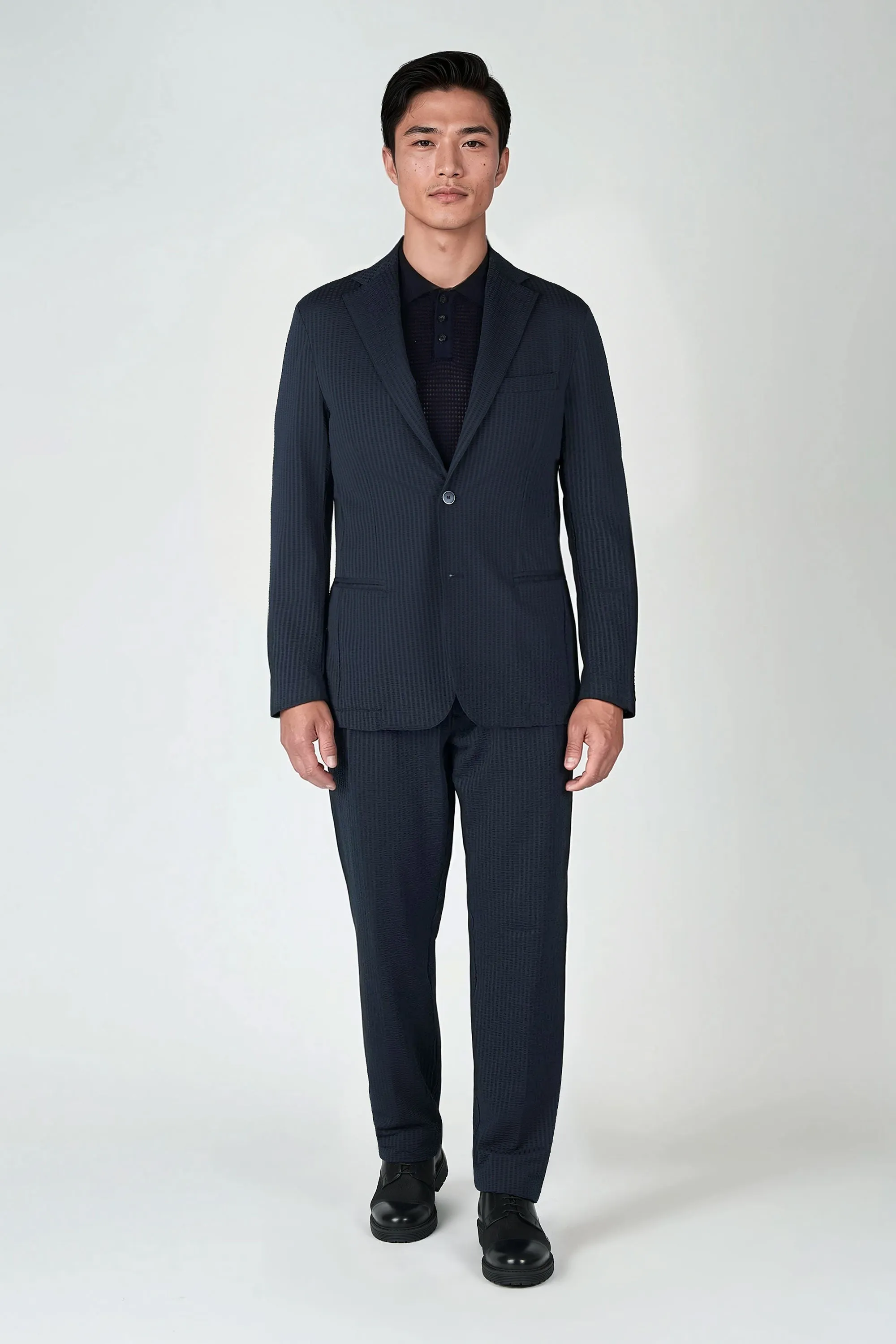 Single-Breasted Stretch Seersucker Blazer
