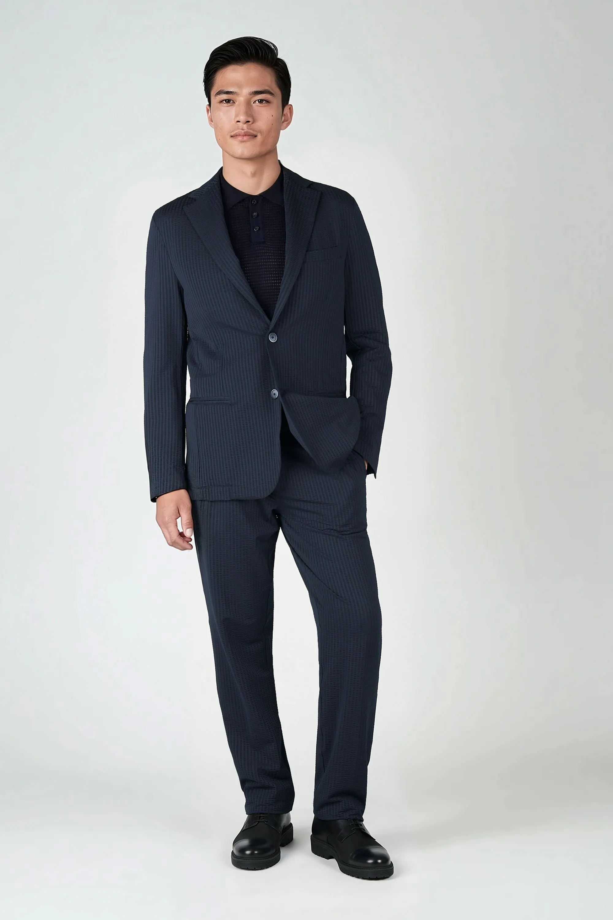 Single-Breasted Stretch Seersucker Blazer