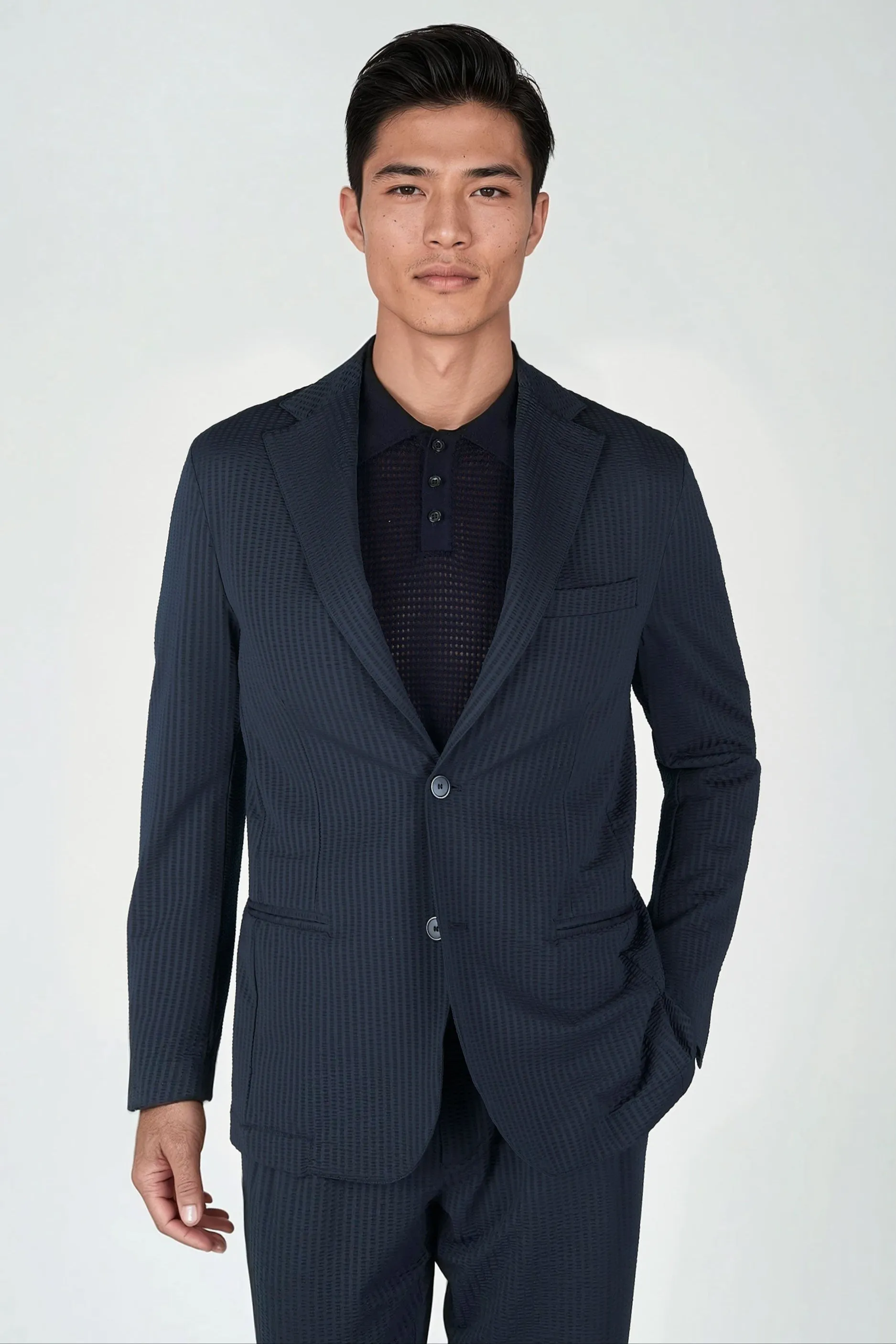 Single-Breasted Stretch Seersucker Blazer