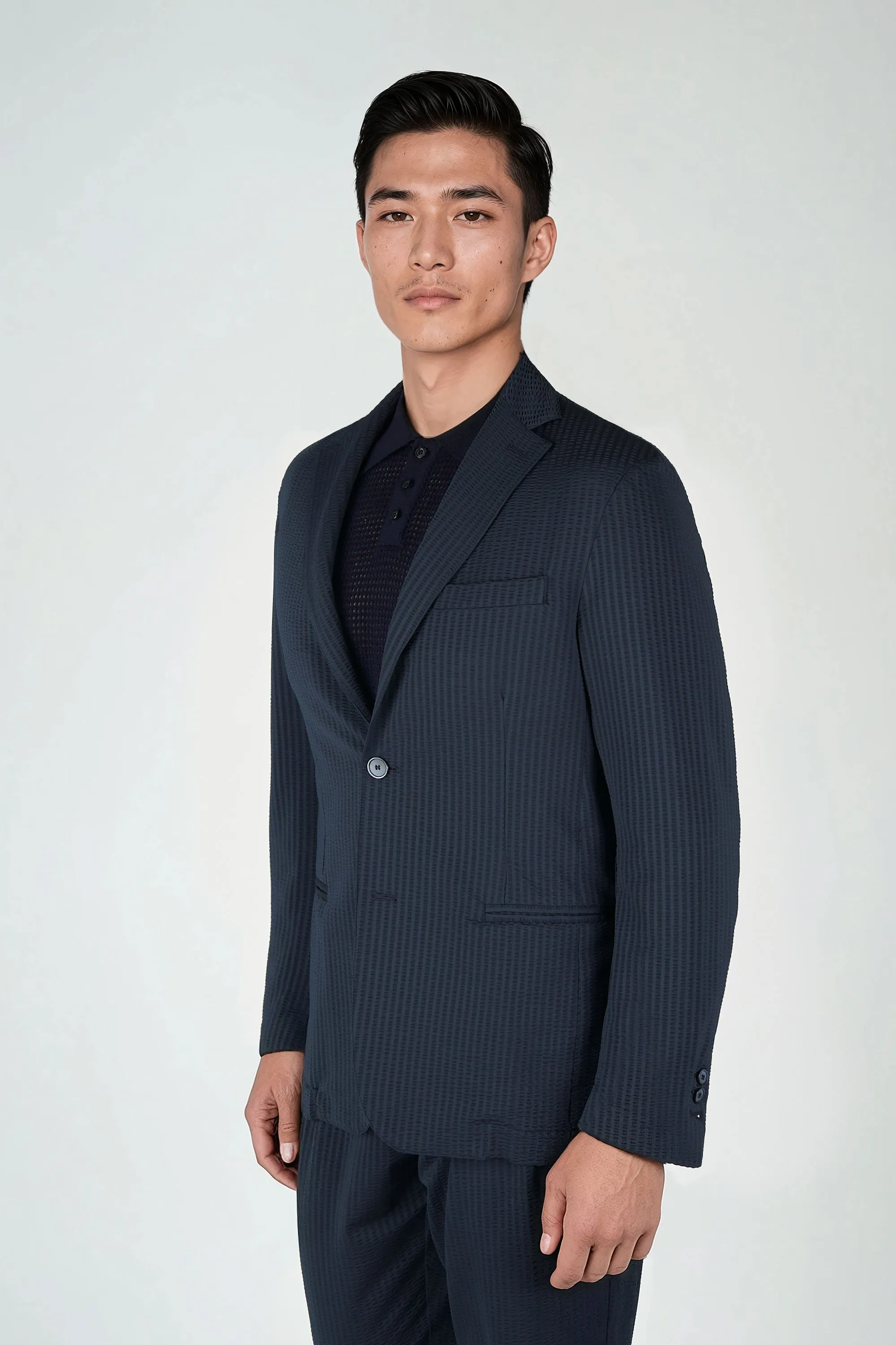 Single-Breasted Stretch Seersucker Blazer