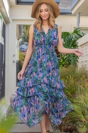 Smocked Ruffle Sleeveless Maxi Dress