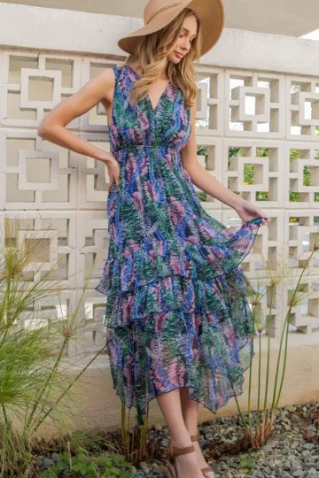 Smocked Ruffle Sleeveless Maxi Dress
