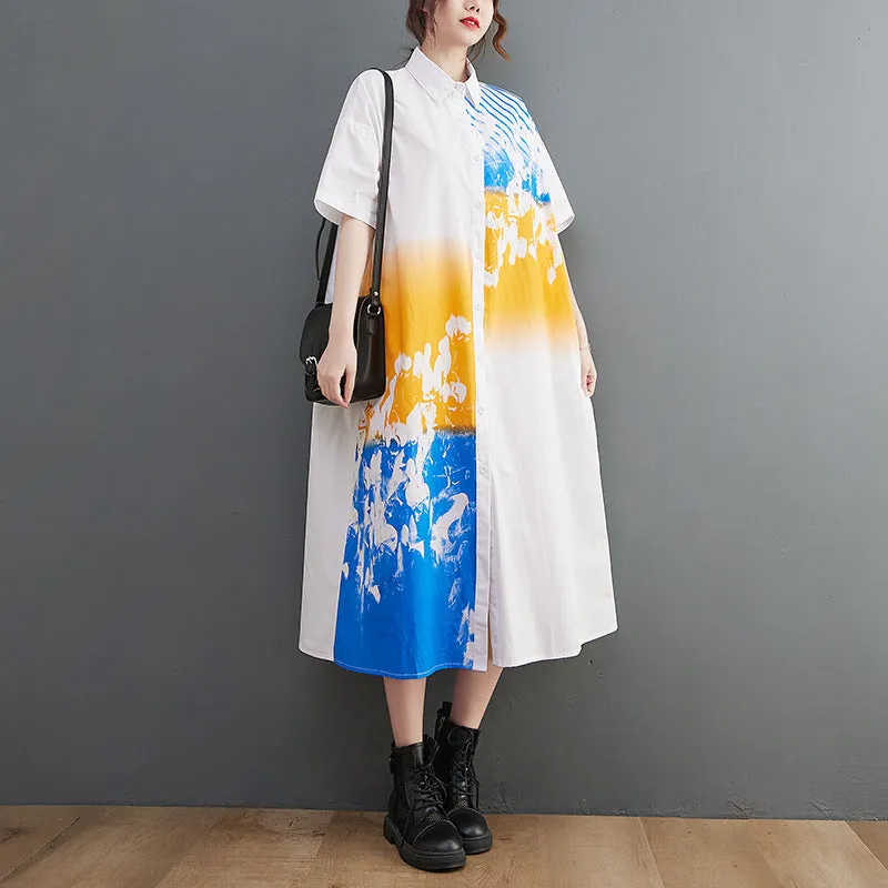 Summer New Arrival Artsy Plus Size Loose Slimming Printed Dress