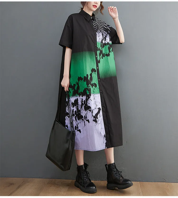 Summer New Arrival Artsy Plus Size Loose Slimming Printed Dress