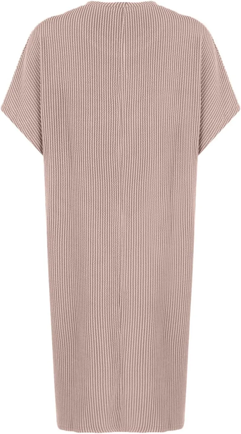 Summer Tshirt Dress Women Trendy Short Sleeve Loose Shift Dresses Casual Striped Textured Ribbed Mini T Shirt Dresses