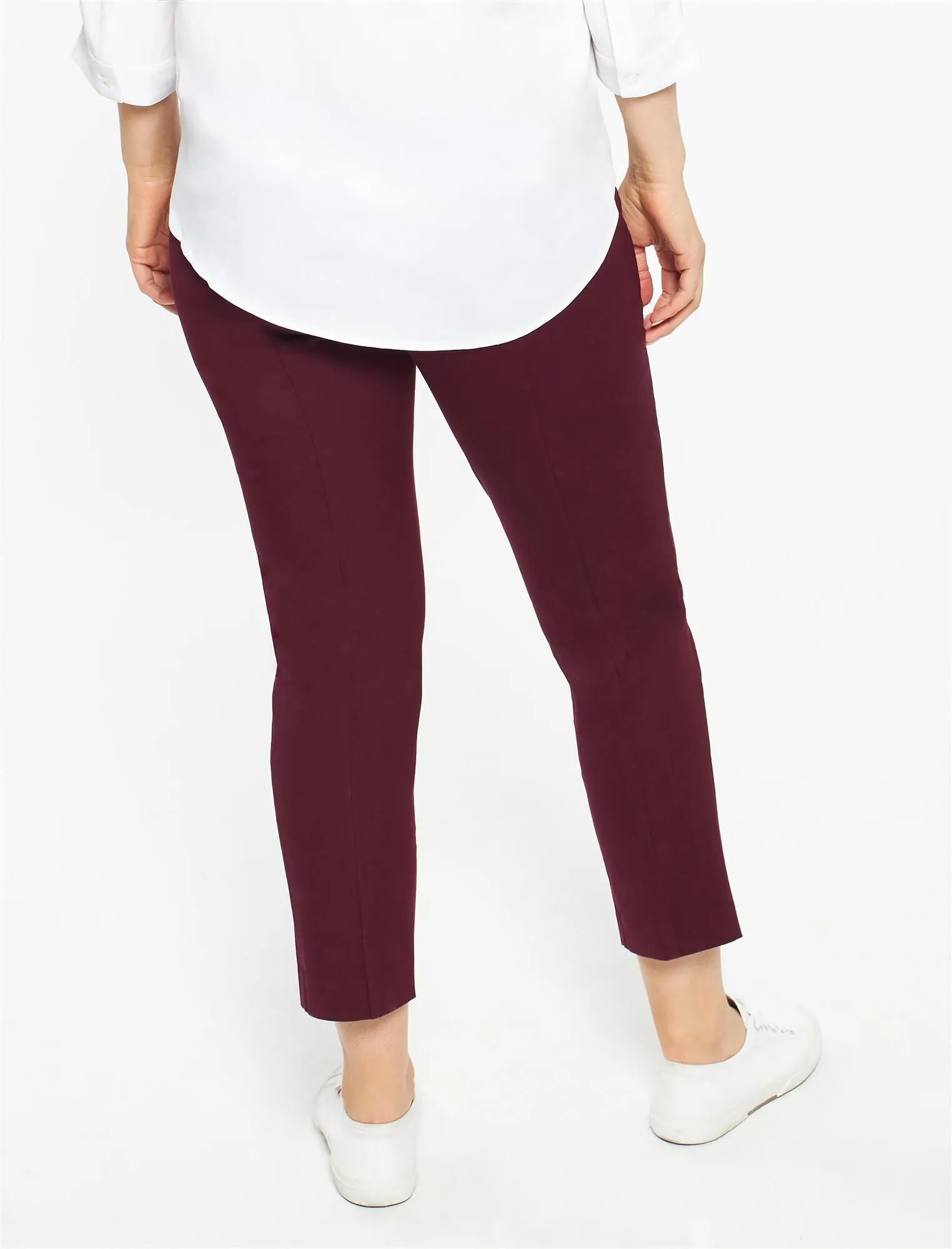 The Curie Secret Fit Belly Twill Slim Ankle Maternity Pant in Burgundy