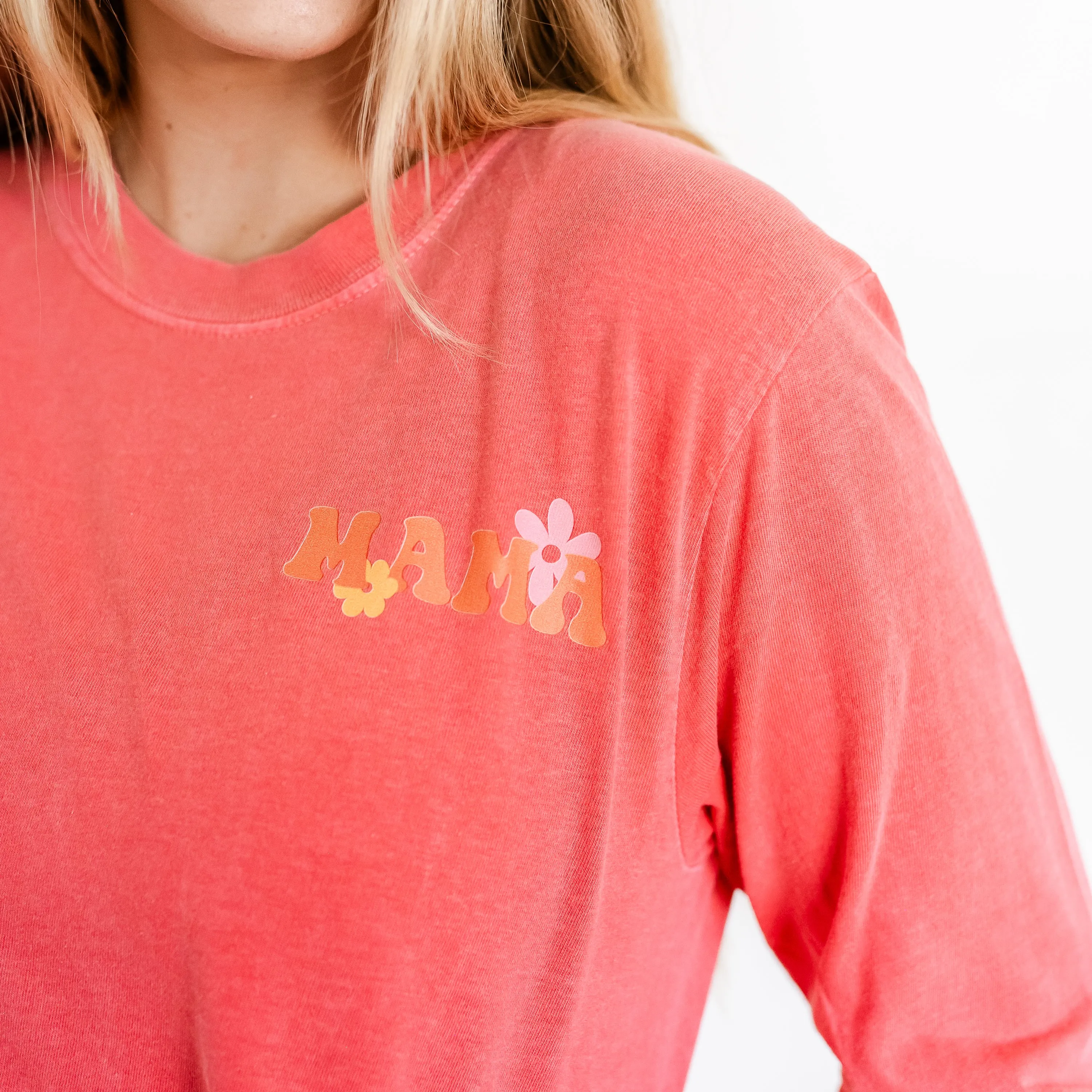 THE RETRO EDIT - Queen of Chaos on Back w/ Mama Pocket on Front - LONG SLEEVE COMFORT COLORS TEE