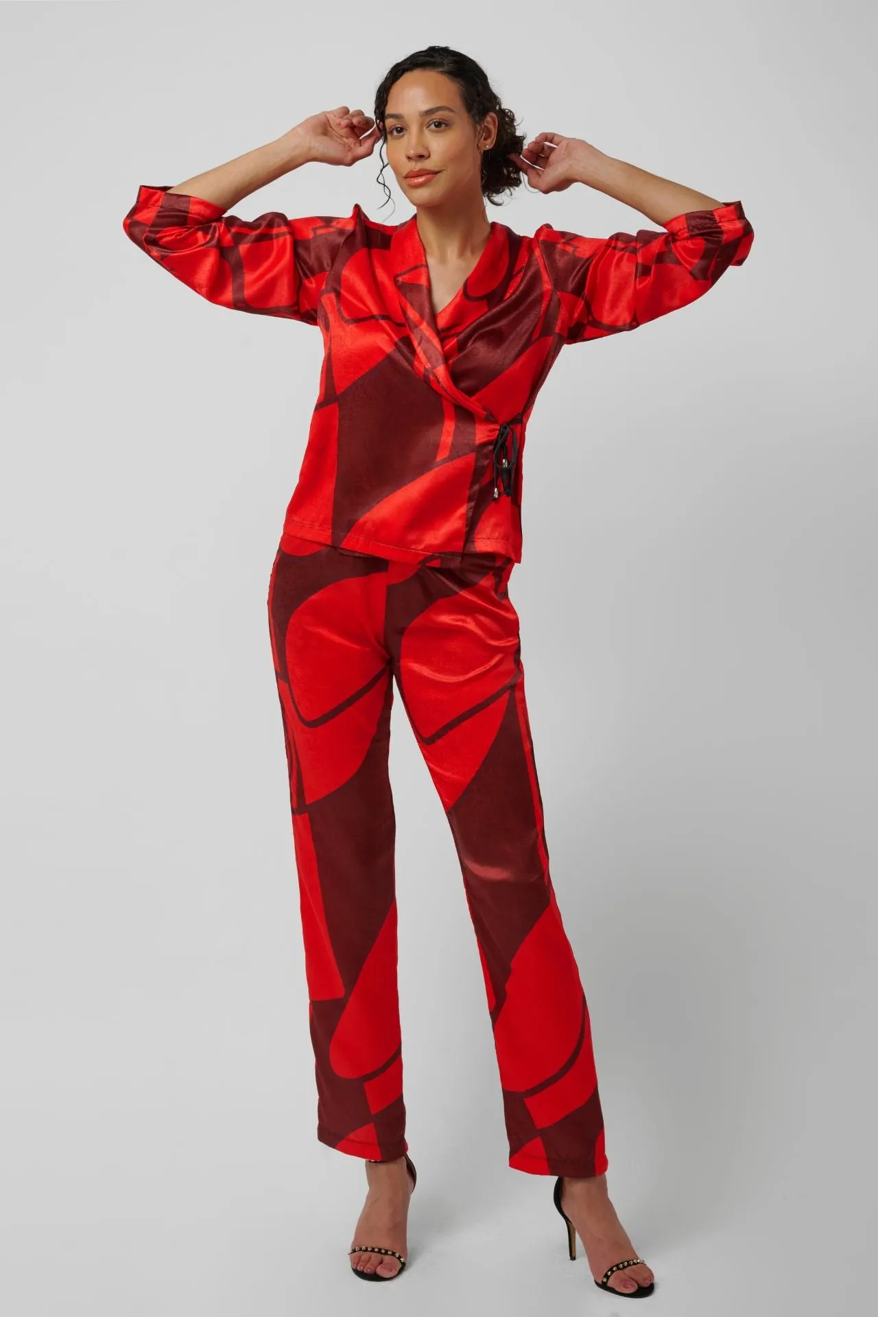 The Sharon Keyser Collection - Red Carpet Velvet Satin Wrap Blazer and Pants