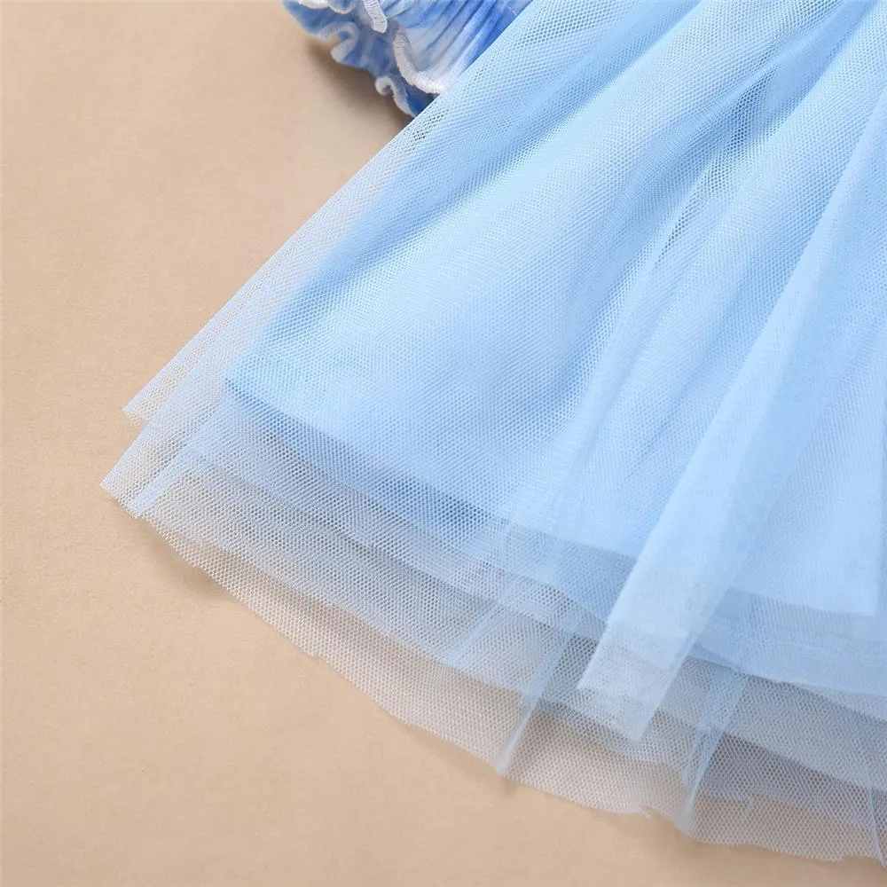 Toddler Girls Bow Long Sleeve Tie Dye Mesh Princess Wholesale Girl Dresses