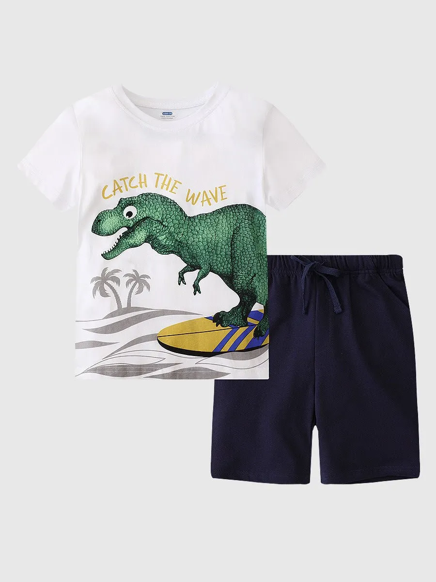 Toddler/Kid Boy Animals Print Cotton T-shirt with Shorts Set (5 Designs)