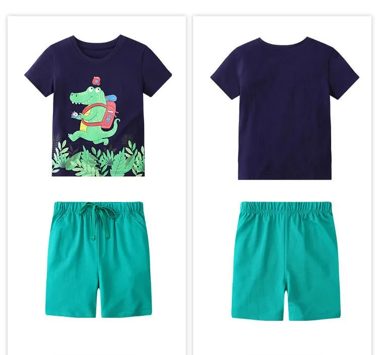 Toddler/Kid Boy Animals Print Cotton T-shirt with Shorts Set (5 Designs)