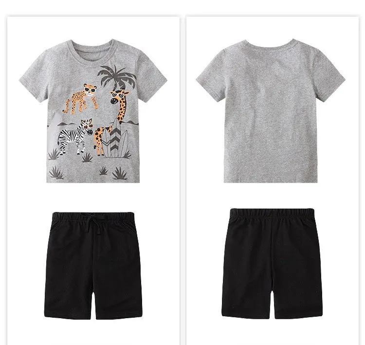 Toddler/Kid Boy Animals Print Cotton T-shirt with Shorts Set (5 Designs)