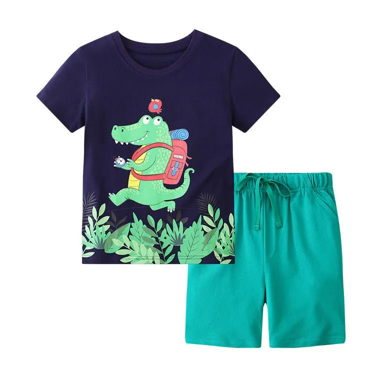 Toddler/Kid Boy Animals Print Cotton T-shirt with Shorts Set (5 Designs)