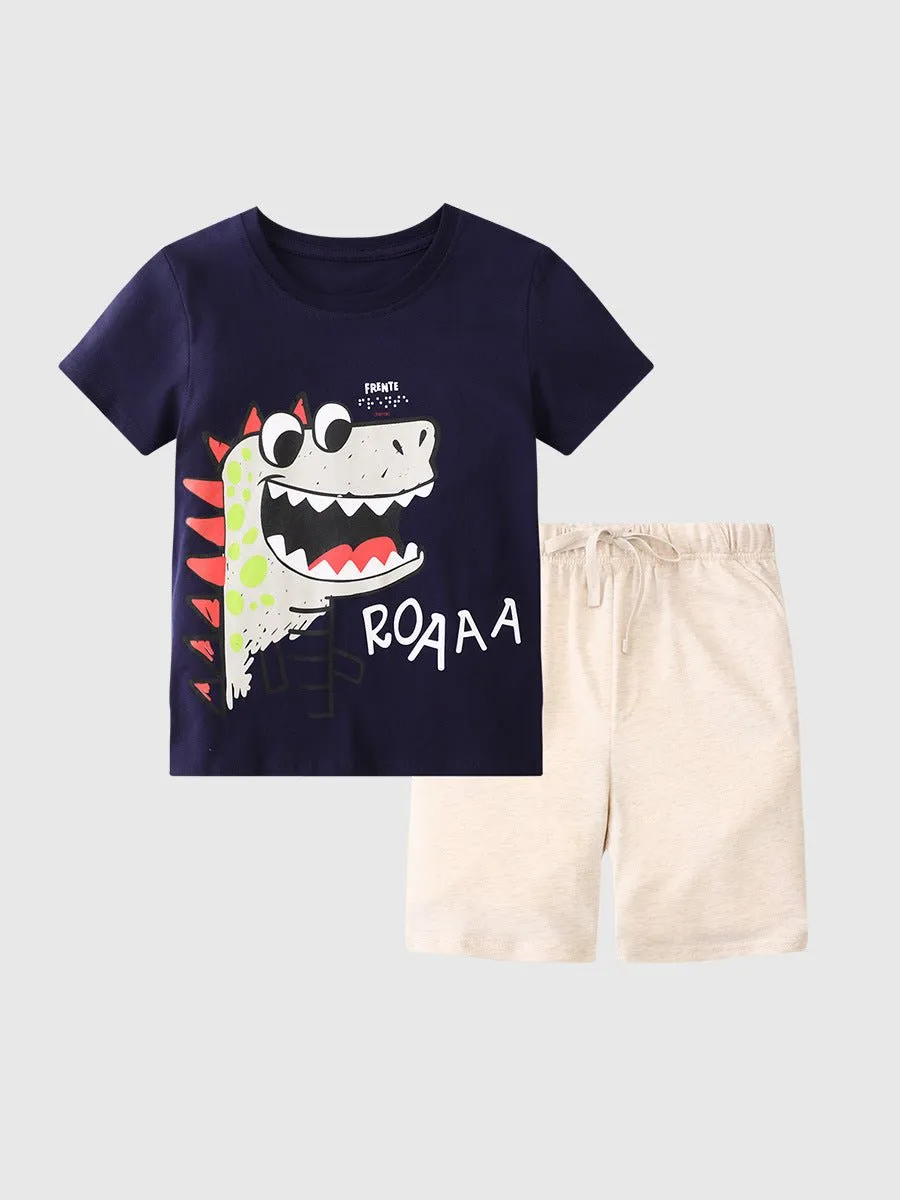 Toddler/Kid Boy Animals Print Cotton T-shirt with Shorts Set (5 Designs)