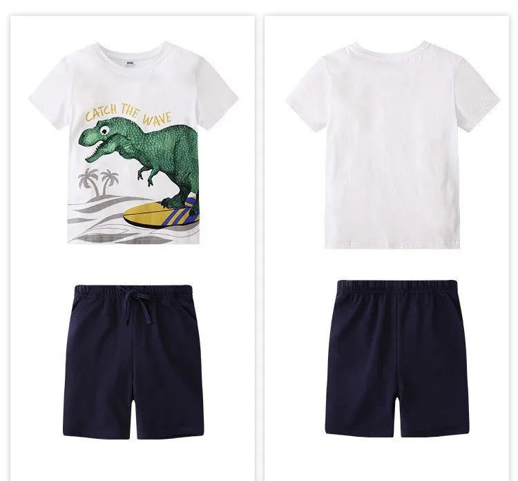 Toddler/Kid Boy Animals Print Cotton T-shirt with Shorts Set (5 Designs)