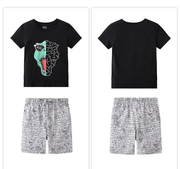 Toddler/Kid Boy Animals Print Cotton T-shirt with Shorts Set (5 Designs)