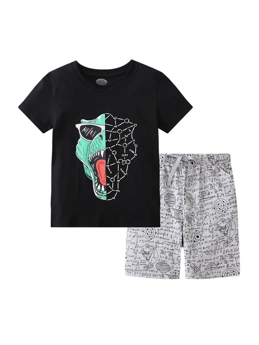 Toddler/Kid Boy Animals Print Cotton T-shirt with Shorts Set (5 Designs)