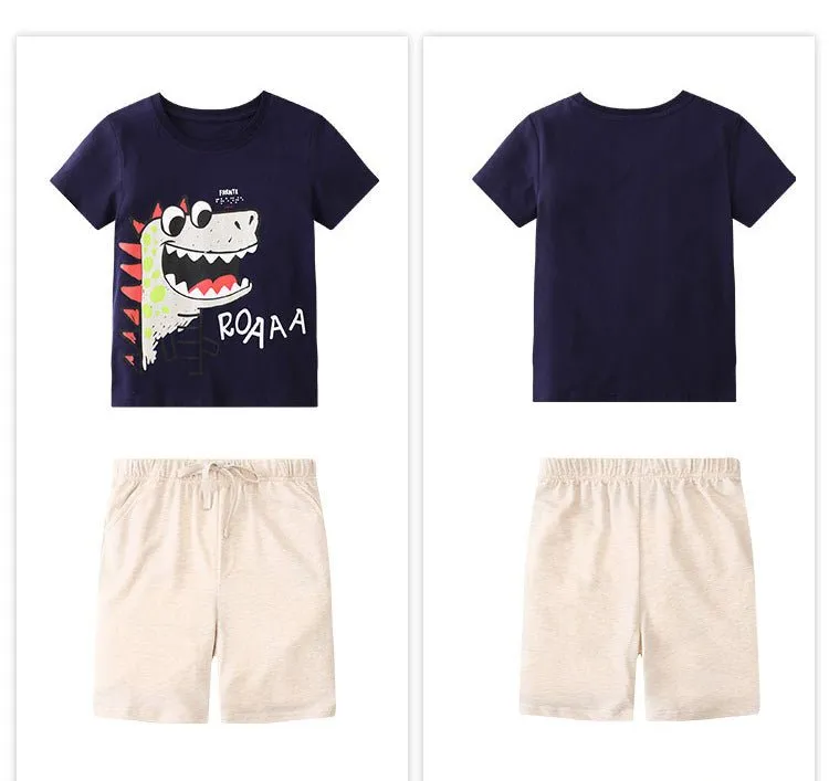 Toddler/Kid Boy Animals Print Cotton T-shirt with Shorts Set (5 Designs)