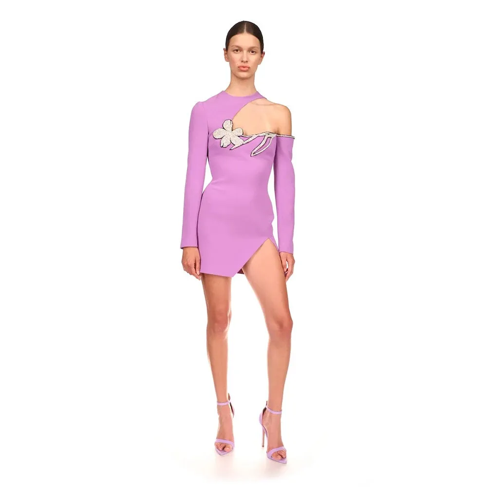Trend4us Chic Asymmetrical Embellished Diamonds Short Dress