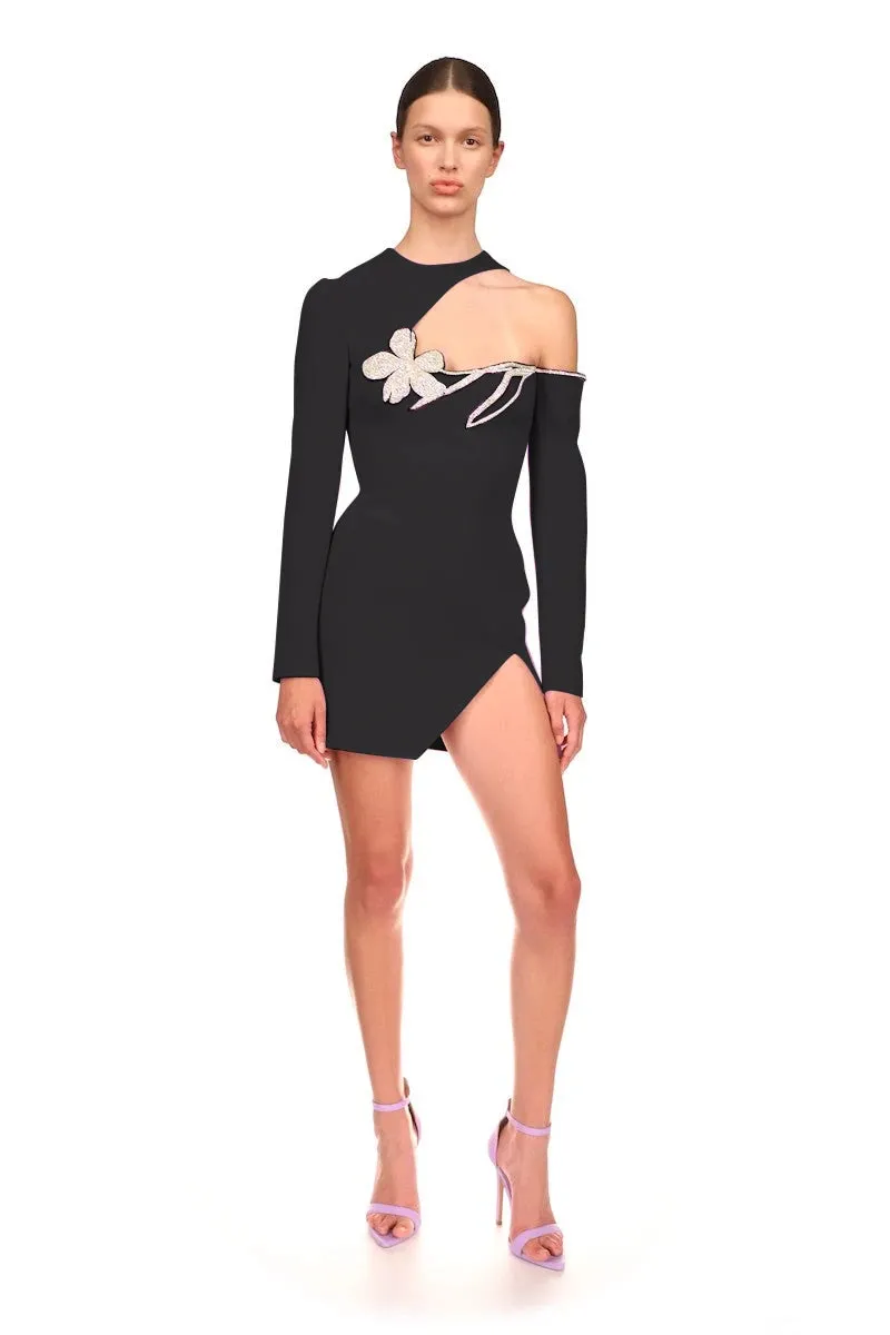 Trend4us Chic Asymmetrical Embellished Diamonds Short Dress