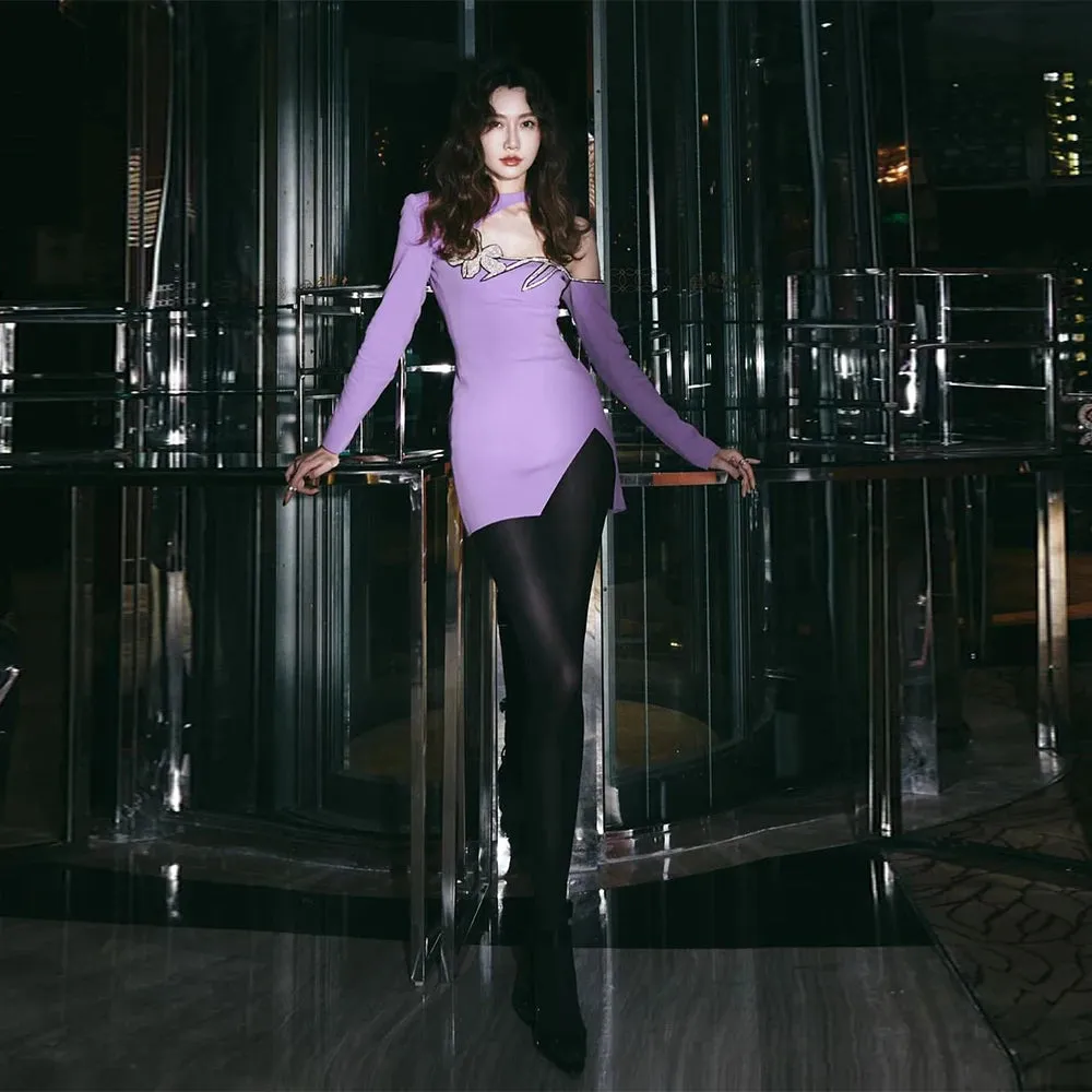 Trend4us Chic Asymmetrical Embellished Diamonds Short Dress
