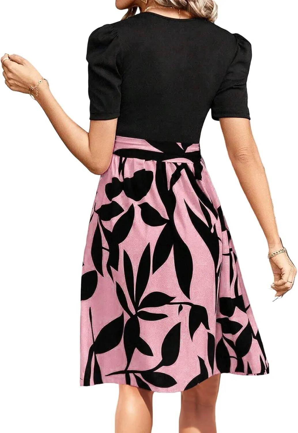 TWGONE Summer Dresses for Women Short Sleeve Casual Midi Dress Floral Print Flowy Church Wedding Guest Dresses with Belt