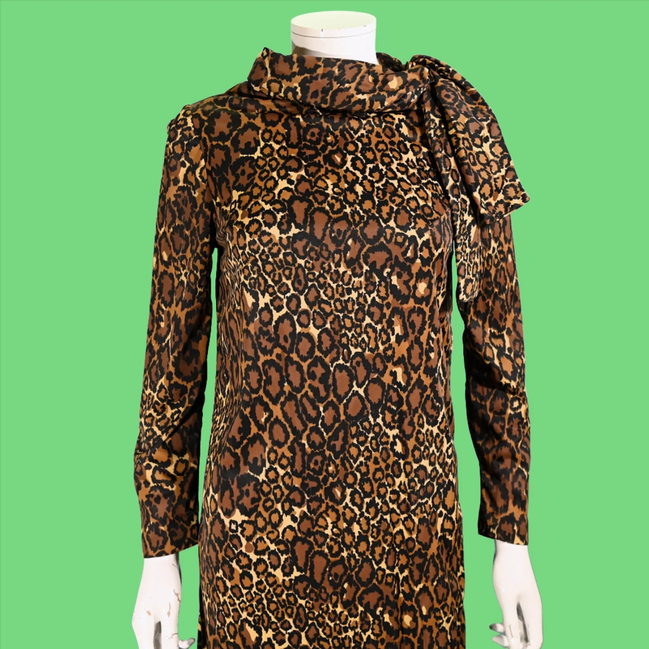 Vintage 60s Leopard Print Dress, 1960s Slinky Shift Dress