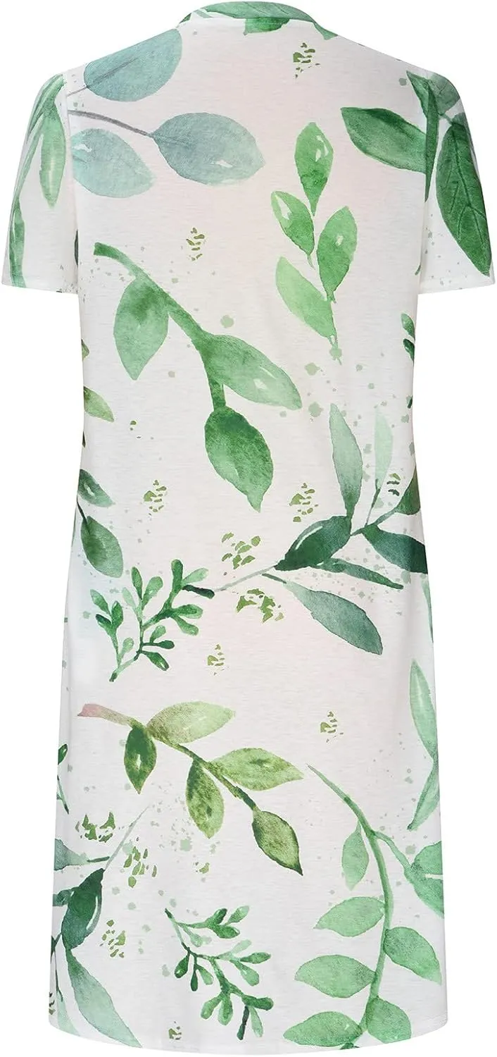 Womens Floral Midi Dress with Pockets Casual Summer T Shirts Dress Elegant Pleated Dress Cute Trendy A-Line Sun Dress