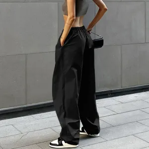 Women's Loose Low Waist Cargo Pants Loose Drawstring Trousers