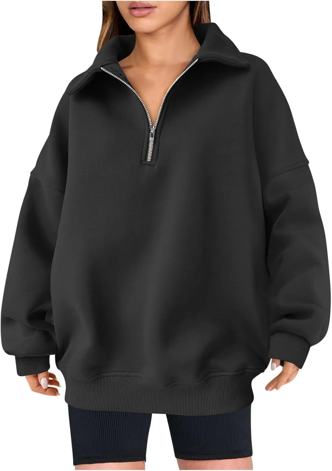 Women's Oversized Quarter Half Zip Hoodies Sweatshirt,2024 Winter V Neck Long Sleeve Pullover Tunic Trendy Clothes