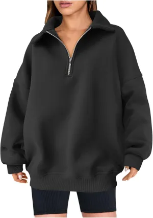 Women's Oversized Quarter Half Zip Hoodies Sweatshirt,2024 Winter V Neck Long Sleeve Pullover Tunic Trendy Clothes