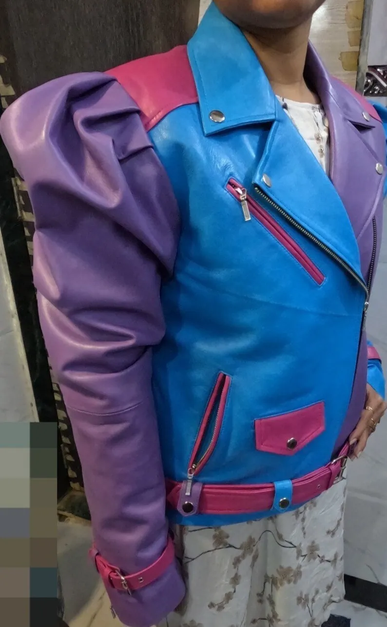 Womens Purple Blue & Pink  3 Color Leather Jacket by tjs