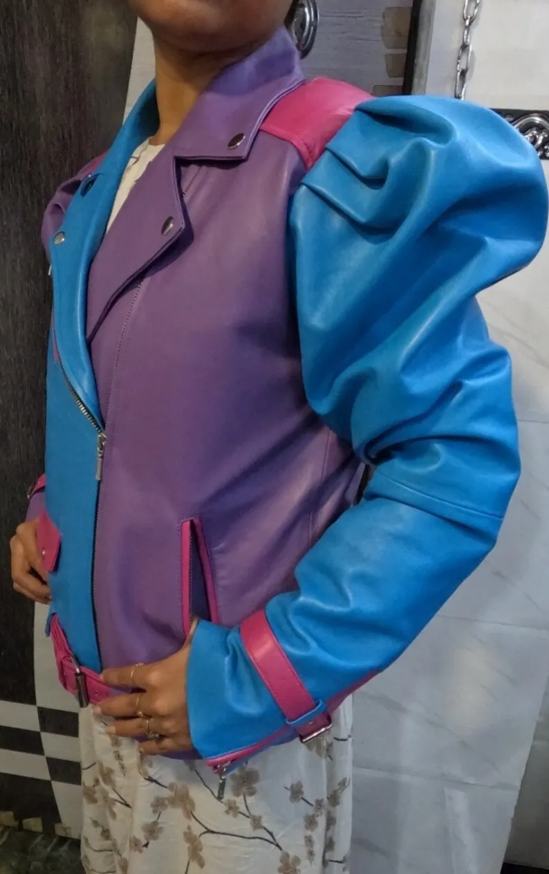 Womens Purple Blue & Pink  3 Color Leather Jacket by tjs
