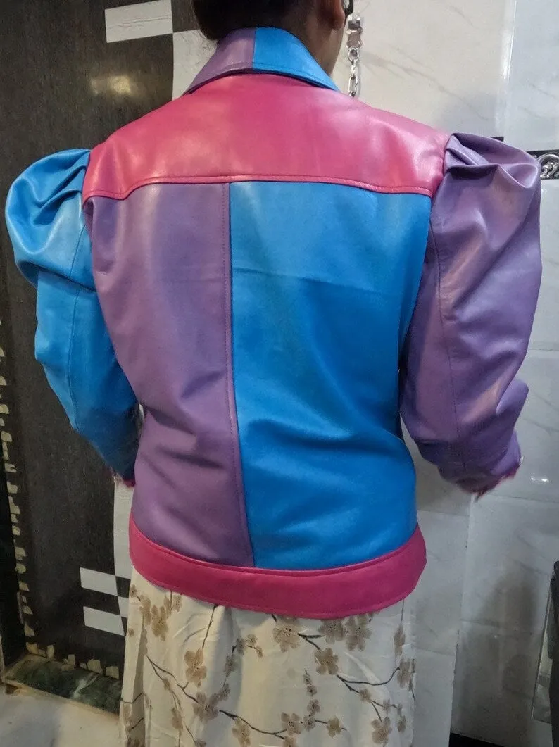 Womens Purple Blue & Pink  3 Color Leather Jacket by tjs
