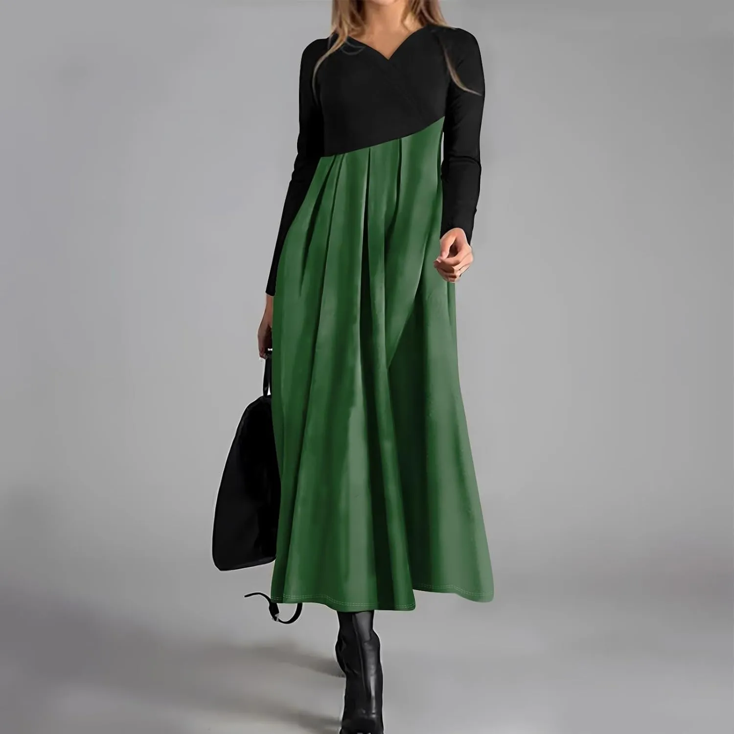 Womens Spring Dresses 2025 V Neck Midi Long Sleeve Modest Boho Flowy Vacation Cruise Western Dress