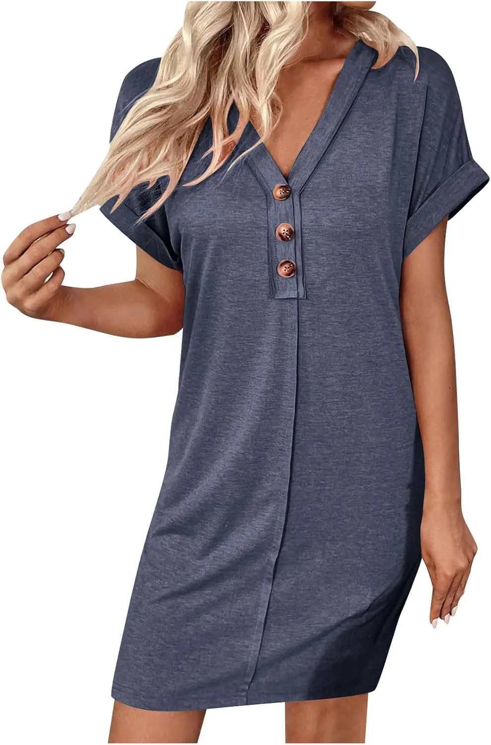 Womens Summer Tshirt Dress Short Sleeve Loose Fit Casual V Neck Shift Tunic Dress Beach Travel Vacation Sundress