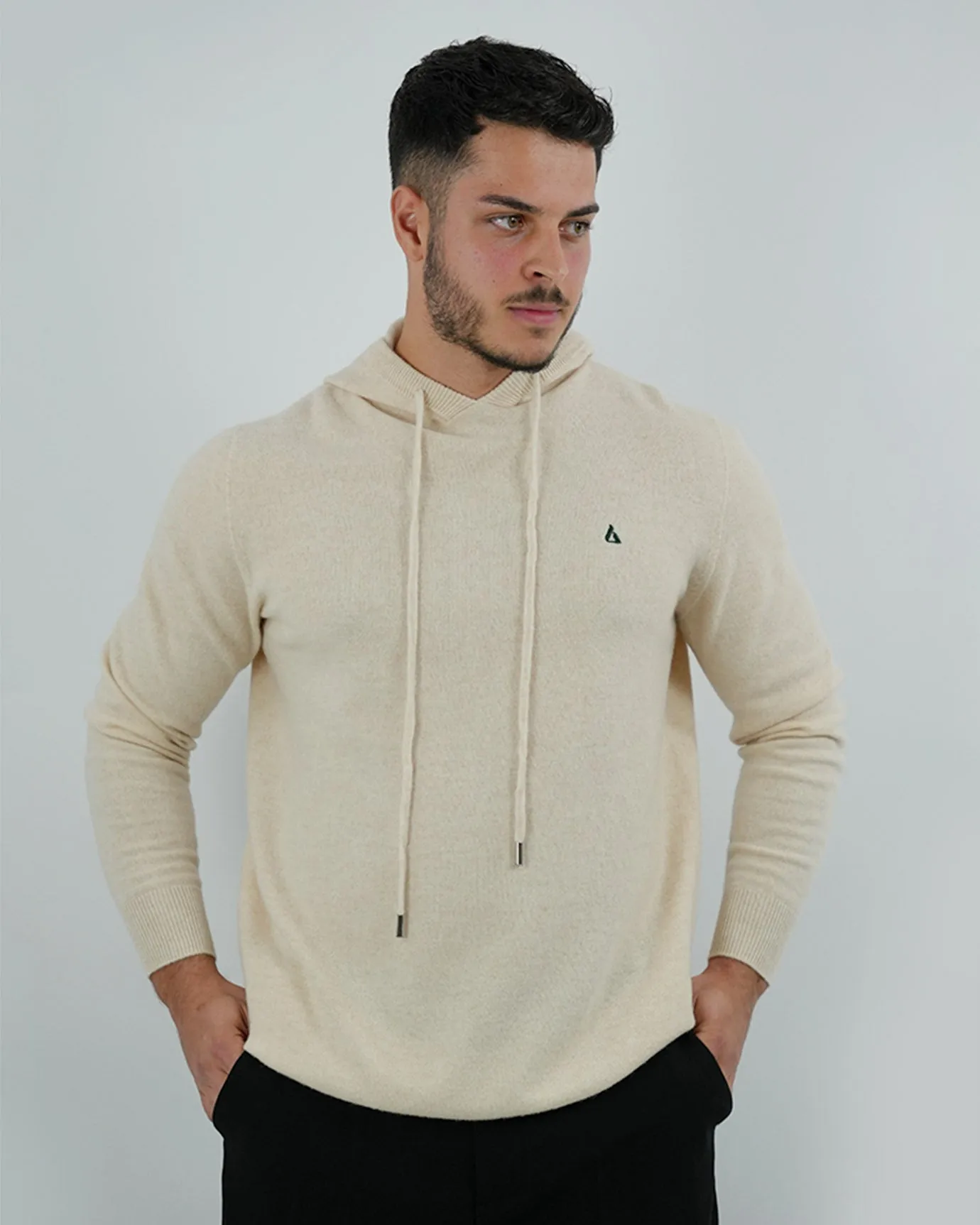 Wool Classy Hoodie - Beige & Dark Green Logo